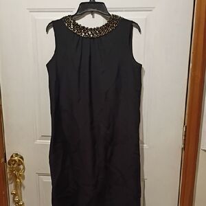 Vintage Black Dress with Gold Embellished Neckline